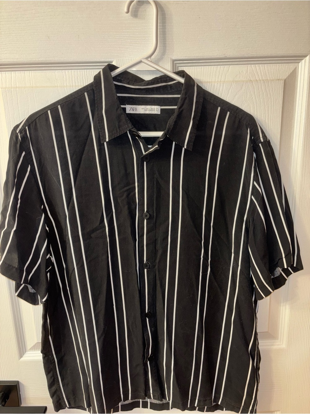 Zara Men Black Shirt with White Vertical Stripes